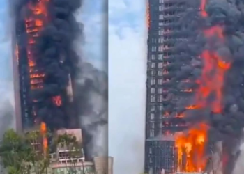 Zjarr i madh në një ndërtesë 42-katëshe në Kinë