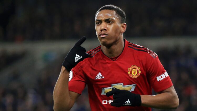 CARDIFF, WALES - DECEMBER 22:  Anthony Martial of Manchester United celebrates after scoring his team's third goal during the Premier League match between Cardiff City and Manchester United at Cardiff City Stadium on December 22, 2018 in Cardiff, United Kingdom.  (Photo by Marc Atkins/Getty Images)