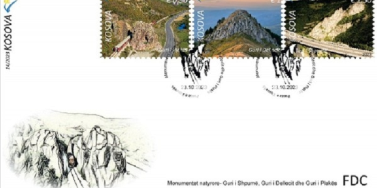 Në pulla postare guri i Shpumë, guri i Dellocit dhe guri i Plakës