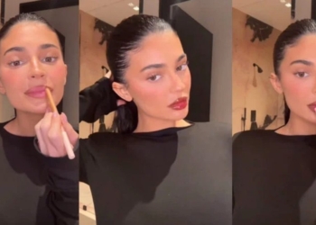 Kylie Jenner rikthen trendin e buzëkuqit të kaftë me shumë shkëlqim