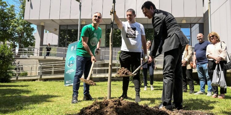 Kurti dhe Presidenti i KOK-ut mbollën“Pemën Olimpike 2024” në oborrin e ndërtesës së Qeverisë