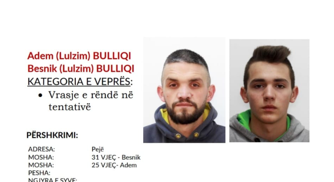 Policia kërkon ndihmën e qytetarëve për kapjen e dy personave për vrasjen e rëndë në tentativë në Pejë