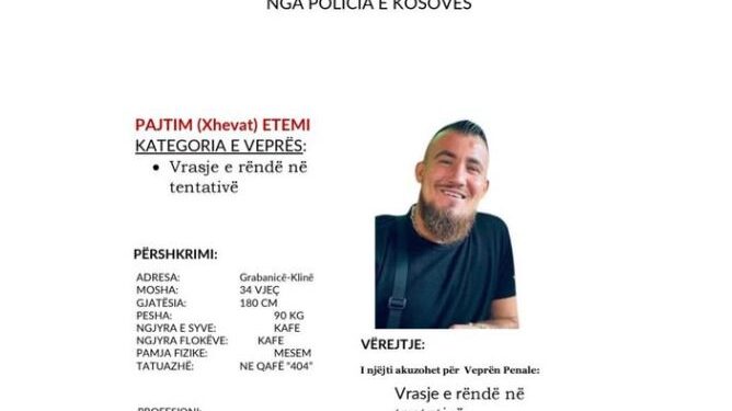 I kërkuar për tentim vrasje, policia kërkon ndihmë për gjetjen e këtij personi