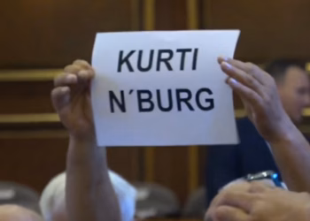 Mërgimtari proteston me pankartë në Kuvend, një person ia heq nga duart
