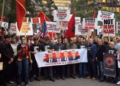 Protestuesit shqiptarë mblidhen para OKB-së kundër dënimit të ish-krerëve të UÇK-së