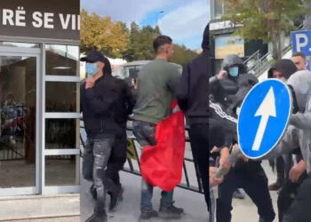 Përshkallëzohet protesta në Lezhë, thyhen xhamat e një gjimnazi, protestuesit shkulin kangjellat dhe tabelat rrugore
